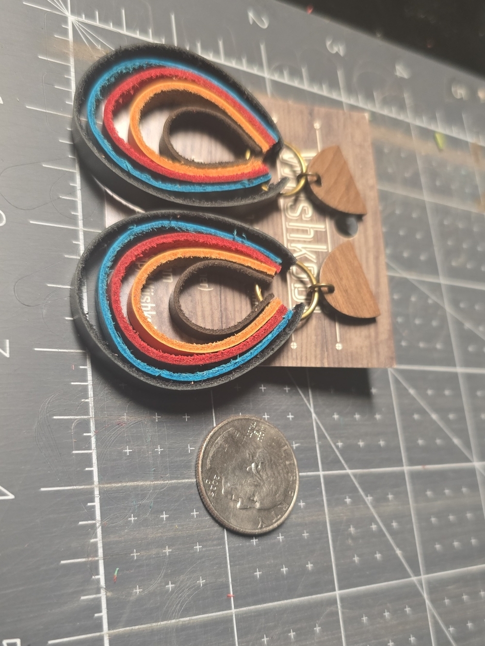 Layered Teardrop Multicolor Leather Earrings - Blue, Red, Orange